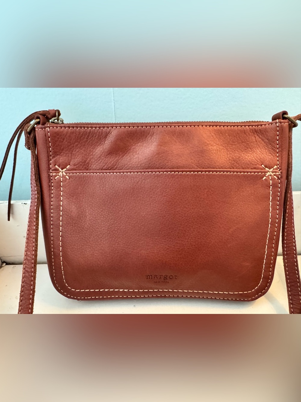 Margot Brown Pebbled Leather Crossbody Bag Zip Top Gold Hardware